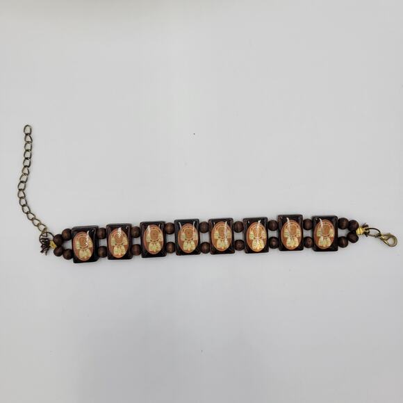 Vintage The Legend of the Dreamcatcher Wooden Native American Tile Bracelet 7" - Picture 3 of 12